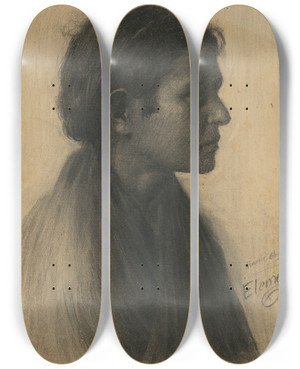Triptych art skateboard deck of Elemr Halszhradil Tdia Eny_1 by Elemir Halasz Hradil (1873-1948)