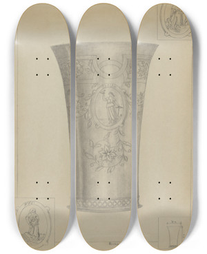 Triptych art skateboard deck of Richard Schoene Silver Beaker by Richard Schoene