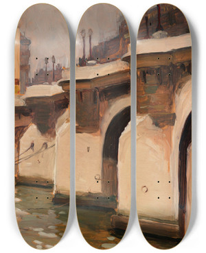 Triptych art skateboard deck of Aleksander Gierymski Pont Neuf In Paris by Aleksander Gierymski (1850-1901)