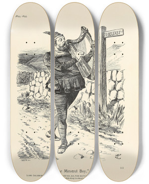 Triptych art skateboard deck of Sir John Tenniel The Minstrel Boy by Sir John Tenniel (1820-1914)
