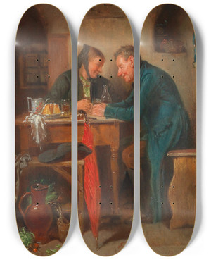 Triptych art skateboard deck of Friedrich Friedlnder The Red Umbrella by Friedrich Friedlander (1825-1901)