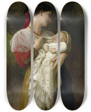 Triptych art skateboard deck of William Bouguereau Admiration Maternelle by William Bouguereau (1825-1905)