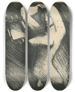 Triptych art skateboard deck of Mikul Galanda Ena Pred Zrkadlom by Mikulas Galanda (1895-1938)