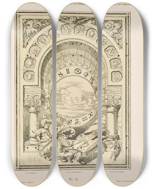 Triptych art skateboard deck of Albert Ilg Allegorien Und Embleme Vol I Pl019 by Albert Ilg (1847-1896)
