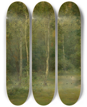 Triptych art skateboard deck of Udovt Ordk Wooded Landscape With Little Birches_1 by udovt ordk (1865-1937)
