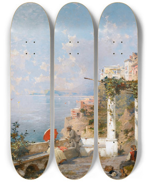Triptych art skateboard deck of Franz Richard Unterberger Amalfi Coast by Franz Richard Unterberger (1838-1902)