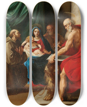 Triptych art skateboard deck of Giuseppe Cesari The Holy Family With Saint Francis And Saint Jerome by Giuseppe Cesari (1568-1640) Triptych art skateboard deck of Giuseppe Cesari The Holy Family With Saint Francis And Saint Jerome by Giuseppe Cesari (1568-1640)