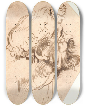 Triptych art skateboard deck of Anthony Van Dyck Head Of A Man_1 by Anthony Van Dyck (1599-1641)