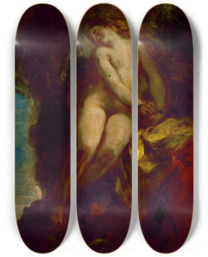Triptych art skateboard deck of Eugne Delacroix Andromeda by Eugene Delacroix (1798-1863)