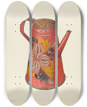 Triptych art skateboard deck of Charles Henning Coffeepot by Charles Henning