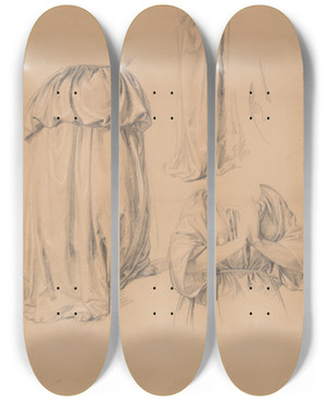 Triptych art skateboard deck of Jzef Simmler Drapery Study To The Figure Of Our Lady Of The Rosary by Jozef Simmler (1823-1868)