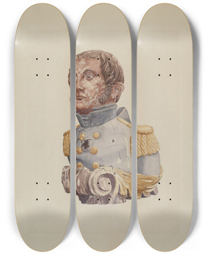 Triptych art skateboard deck of Rosamond P Gray Half Length Figurehead by Rosamond P Gray