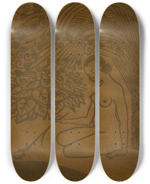 Triptych art skateboard deck of Eric O W Ehrstrm The Girl And The Frog by Eric O W Ehrstrom (1881-1934)