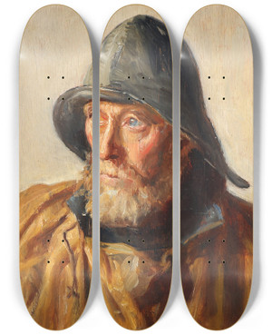 Triptych art skateboard deck of Michael Ancher Portrt Af En Fisker_2 by Michael Ancher (1849-1927)