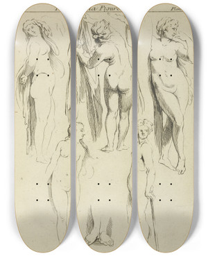 Triptych art skateboard deck of Peter Paul Rubens Studies Of Standing Female Nudes And A Pair Of Feet by Peter Paul Rubens (1577-1640)