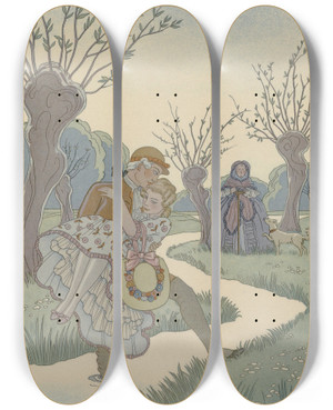 Triptych art skateboard deck of George Barbier Les Liaisons Dangereuses by George Barbier (1882-1932)