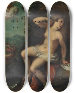 Triptych art skateboard deck of Carlo Francesco Nuvolone Andromeda by Carlo Francesco Nuvolone (1609-1662)