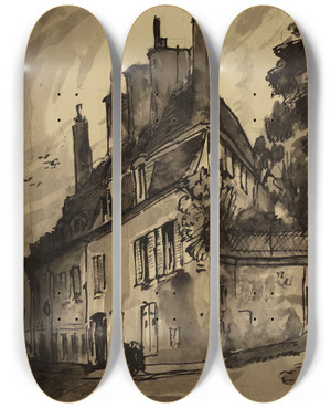 Triptych art skateboard deck of Emile Bernard Une Rue De Village by Emile Bernard (1868-1941)