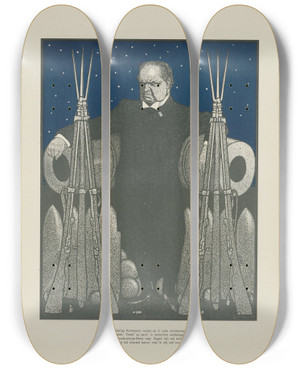 Triptych art skateboard deck of Albert Hahn Abraham Kuyper Tussen De Wapens by Albert Hahn (1877-1918)