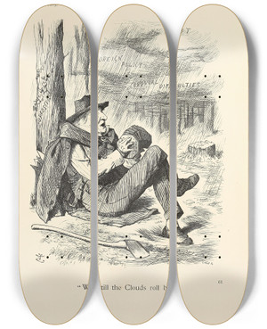 Triptych art skateboard deck of Sir John Tenniel Wait Till The Clouds Roll By by Sir John Tenniel (1820-1914)