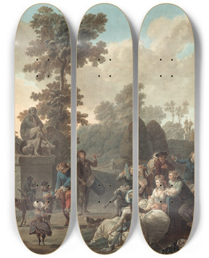 Triptych art skateboard deck of Charlesmelchior Descourtis Le Tambourin by Charles-Melchior Descourtis (1753-1820)