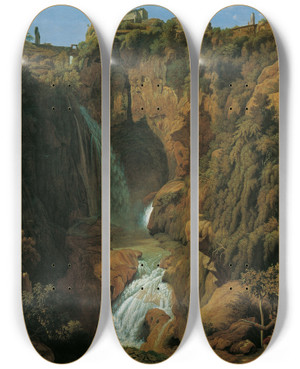 Triptych art skateboard deck of Johann Martin Von Rohden Die Neptungrotte Wasserfall Bei Tivoli by Johann Martin Von Rohden (1778-1868)