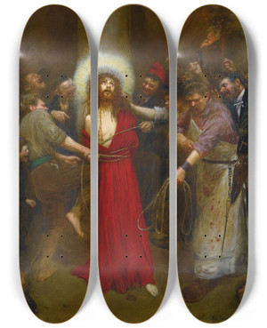 Triptych art skateboard deck of Jean Braud Christ Li La Colonne by Jean Beraud (1849-1935)