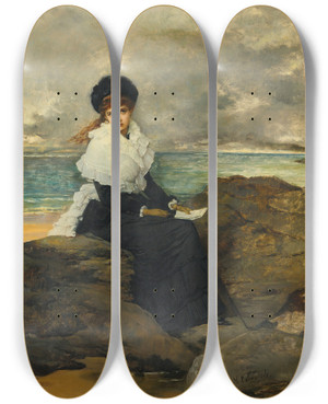 Triptych art skateboard deck of Vicente Palmaroli Y Gonzlez Theletter by Vicente Palmaroli Y Gonzalez (1834-1896)