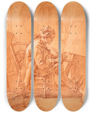 Triptych art skateboard deck of Franois Boucher The Artist In His Studio by Francois Boucher (1703-1770)