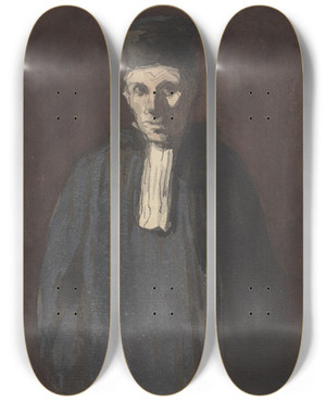 Triptych art skateboard deck of Honor Daumier Prosecutor by Honore Daumier (1808-1879)