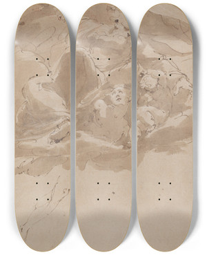 Triptych art skateboard deck of Italian 17Th Century God The Father With Angels by Italian 17th Century
