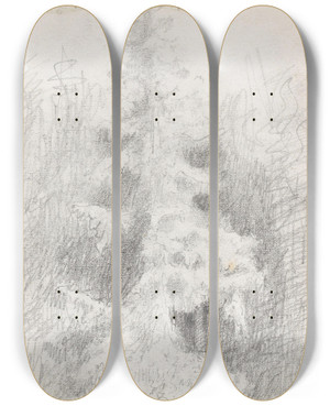 Triptych art skateboard deck of Adolph Tidemand Trestudie Hen_1 by Adolph Tidemand (1814-1876)