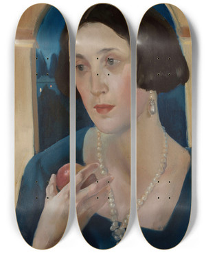 Triptych art skateboard deck of Jan Wydra Portrait Of A Woman With An Apple by Jan Wydra (1902-1937)
