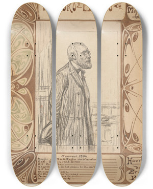 Triptych art skateboard deck of Reinier Willem Petrus De Vries Woord En Beeld Gellustreerd Maandblad_1 by Reinier Willem Petrus De Vries (1874-1952)