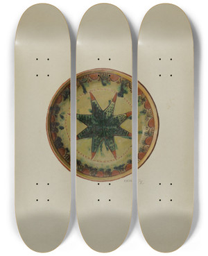 Triptych art skateboard deck of Eugene Shellady Pa German Small Plate by Eugene Shellady