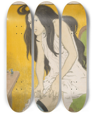 Triptych art skateboard deck of Eugne Grasset Morfineverslaafde Vrouw by Eugene Grasset (1841-1917)