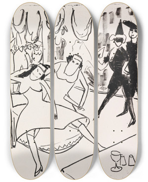 Triptych art skateboard deck of Ernst Ludwig Kirchner Maskenball by Ernst Ludwig Kirchner (1880-1938)