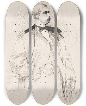 Triptych art skateboard deck of Helene Schjerfbeck Portrait Of A Man by Helene Schjerfbeck (1862-1946)