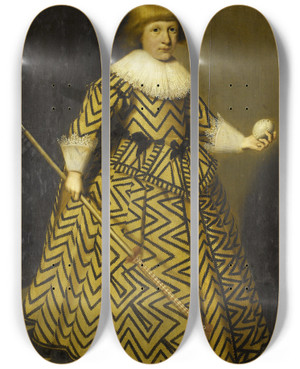 Triptych art skateboard deck of Wybrand De Geest Portrait Of A Boy With A Kolf Club by Wybrand de Geest (1592-1661)