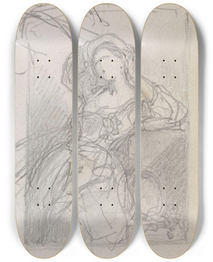 Triptych art skateboard deck of Nicaise De Keyser Portrait Of A Woman_27 by Nicaise De Keyser (1813-1887)
