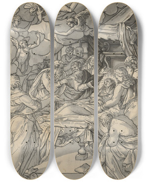 Triptych art skateboard deck of Hans Bock The Elder Der Tod Der Maria by Hans Bock The Elder (1550-1624)