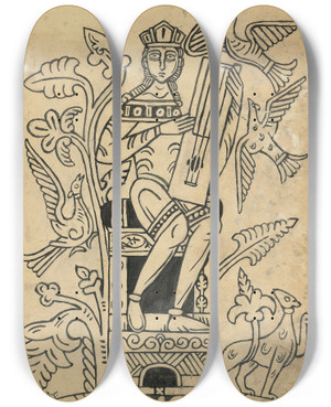 Triptych art skateboard deck of Dmitry Stelletsky Gusli Player by Dmitry Stelletsky