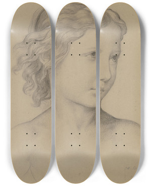 Triptych art skateboard deck of Marie Ellenrieder Bildnis Eines Mdchens Nach Rechts by Marie Ellenrieder (1791-1863)