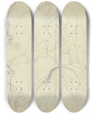 Triptych art skateboard deck of Jakob Becker Grape Picker Female_2 by Jakob Becker (1810-1872)