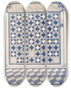 Triptych art skateboard deck of Leopold Flood Brightwits Prince Of Mogadore Pl 01 by Leopold Flood