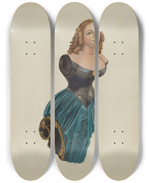 Triptych art skateboard deck of American 20Th Century Figurehead Jenny Lind by American 20Th Century