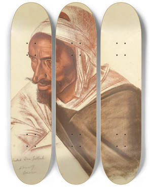 Triptych art skateboard deck of Alexandre Jacovleff Portrait De Mohamed Ben Jellul by Alexandre Jacovleff (1887-1938)