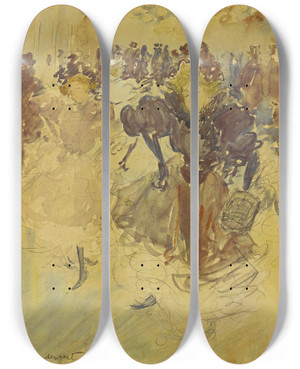 Triptych art skateboard deck of Maurice Prendergast The Dancers by Maurice Prendergast (1858-1924)