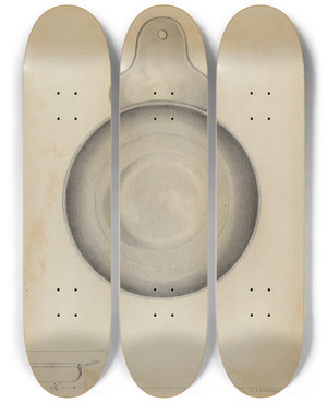 Triptych art skateboard deck of A Zaidenberg Pewter Porringer_2 by A Zaidenberg