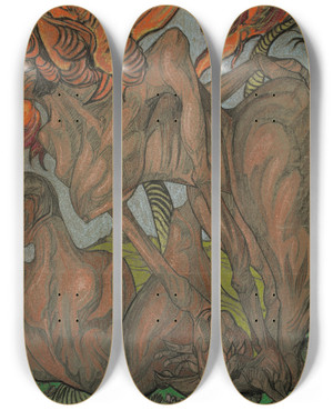 Triptych art skateboard deck of Stanisaw Ignacy Witkiewicz Composition Temptation Of Adam by Stanislaw Ignacy Witkiewicz (1885-1939)